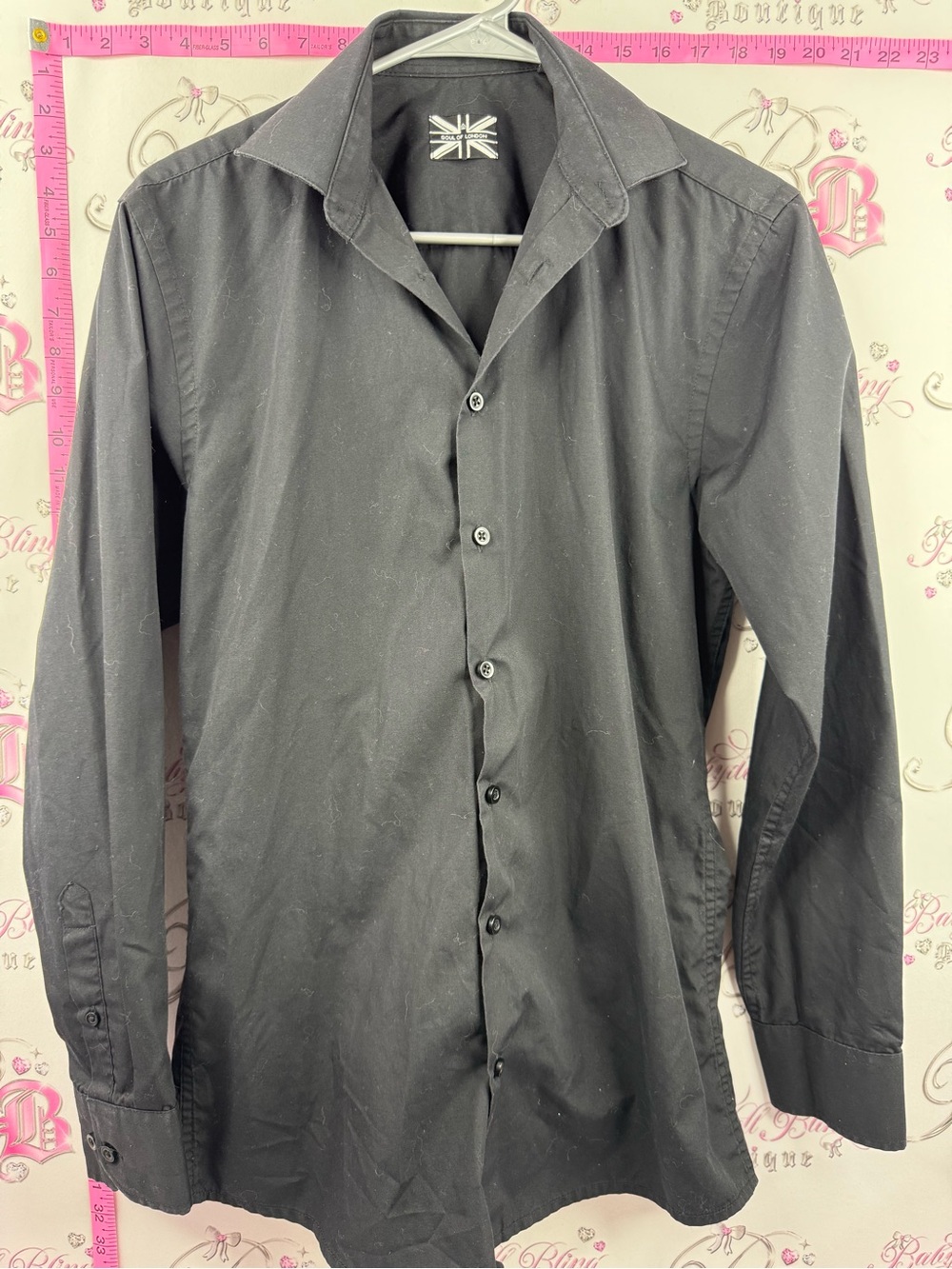 Soul of London shirt Men's Black Long-Sleeve Dress Shirt with Spread Collar